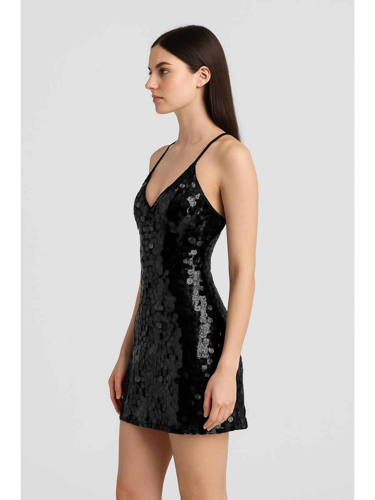 Sequins U-neckline Criss Cross Mini Dress | D56 - view 7