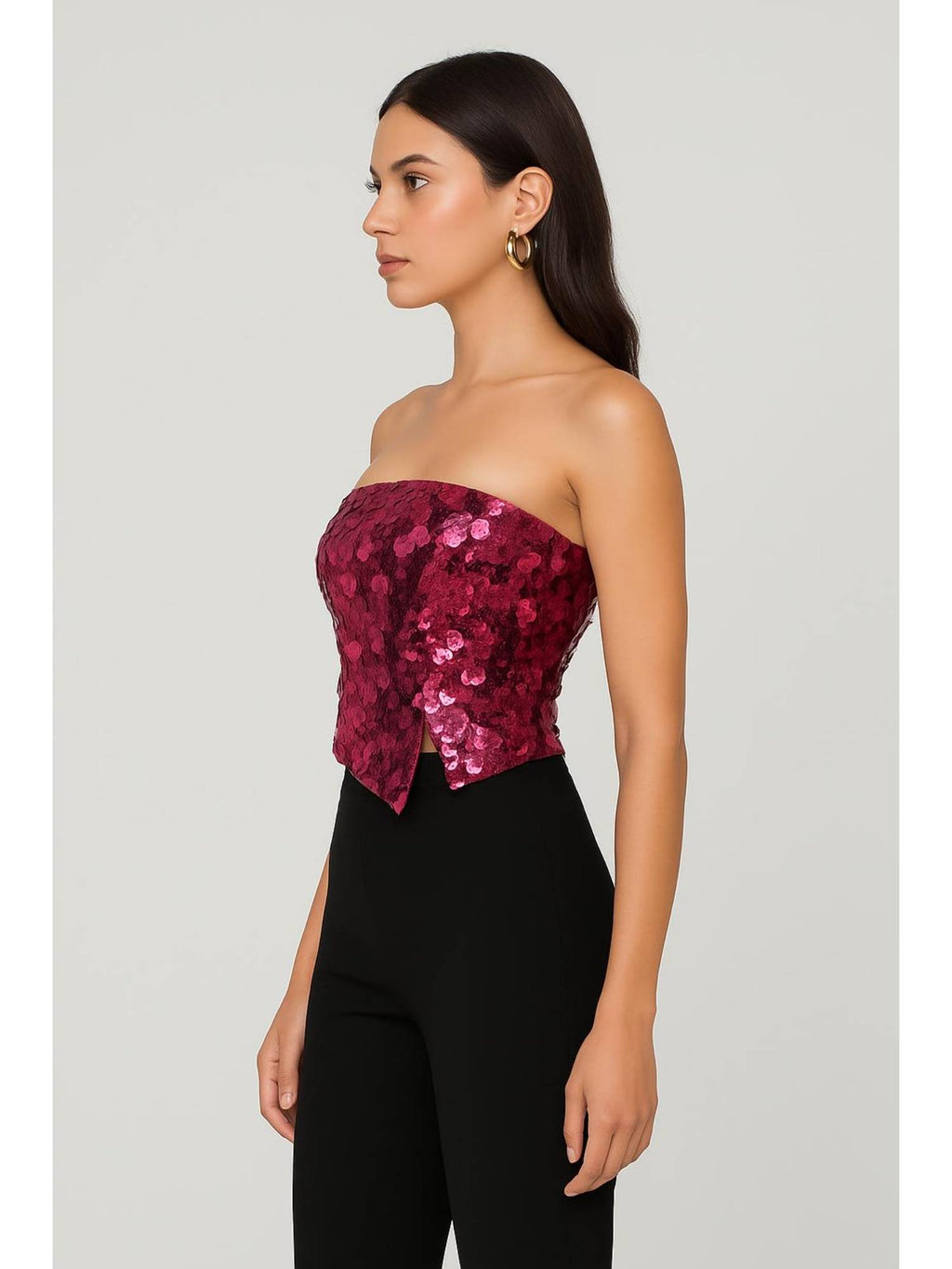 Sequin Asymmetrical Split Tube Crop Top | TT90 - view 17