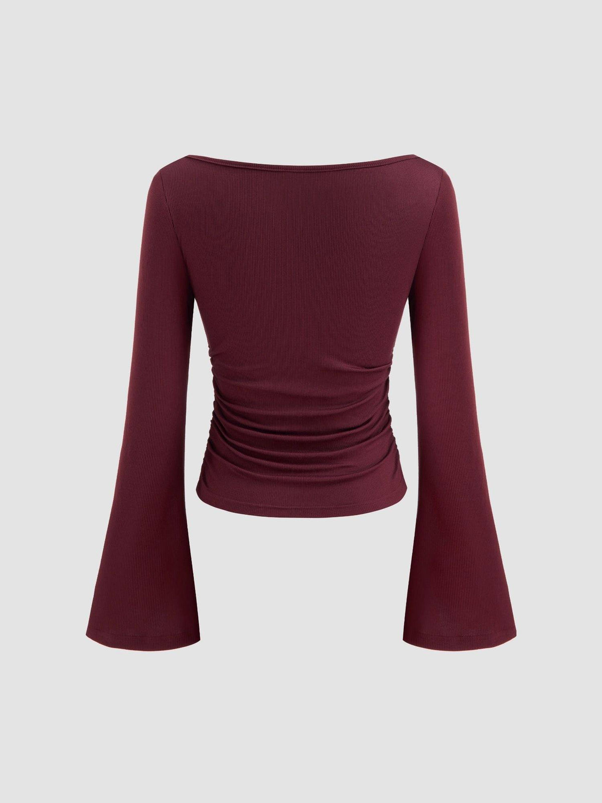 Boat Neck Solid Ruched Long Sleeve Tee | TS56 - view 4
