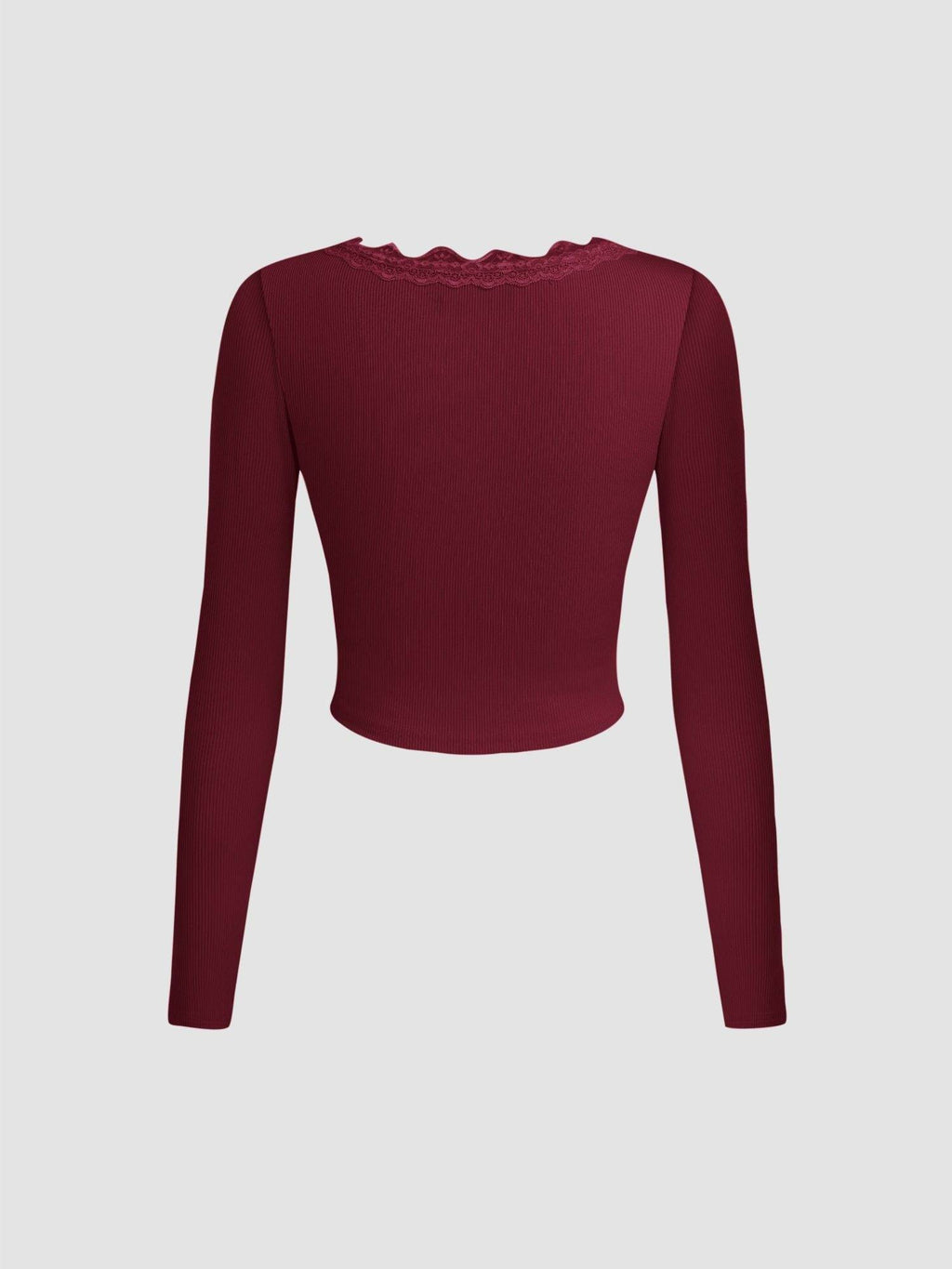 V-neck Solid Bowknot Lace Ruched Long Sleeve Crop Top | CT61 - view 4