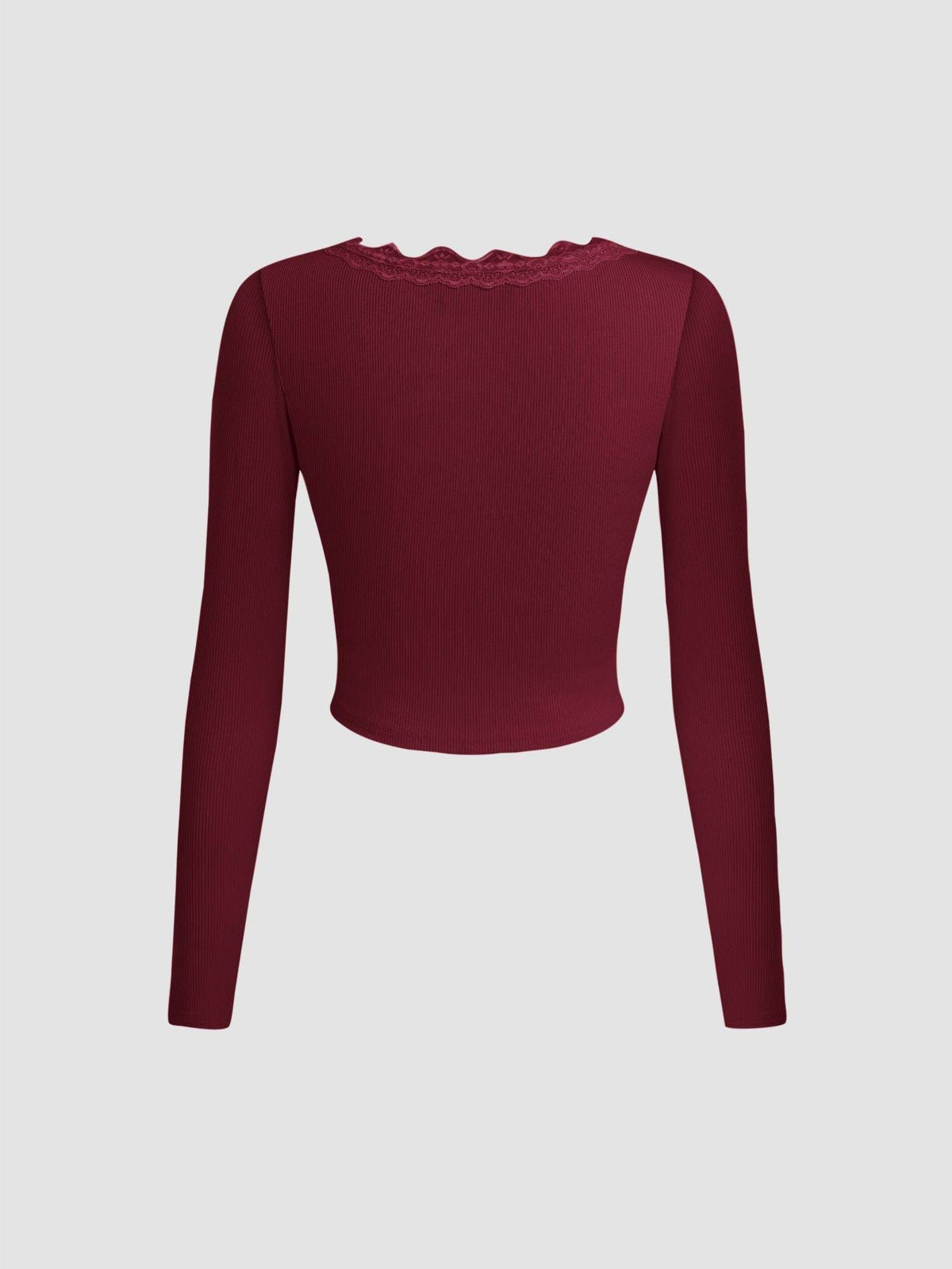 V-neck Solid Bowknot Lace Ruched Long Sleeve Crop Top | CT61 - view 4