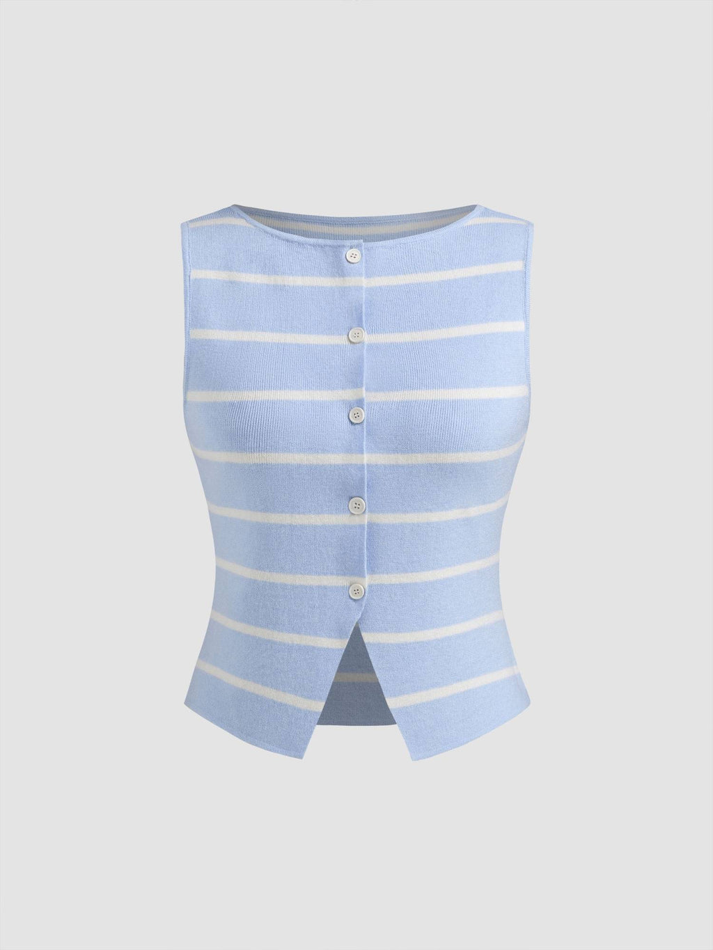 Knit Boat Neck Striped Button Split Vest | JC78 - view 20
