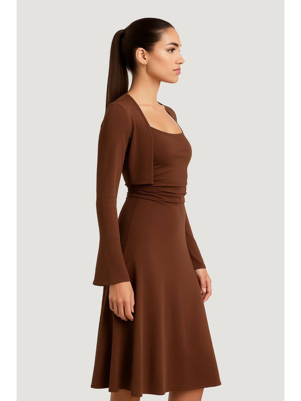 Ruched Solid Cami Maxi Dress & Solid Long Sleeve Shrug | D56 - view 19
