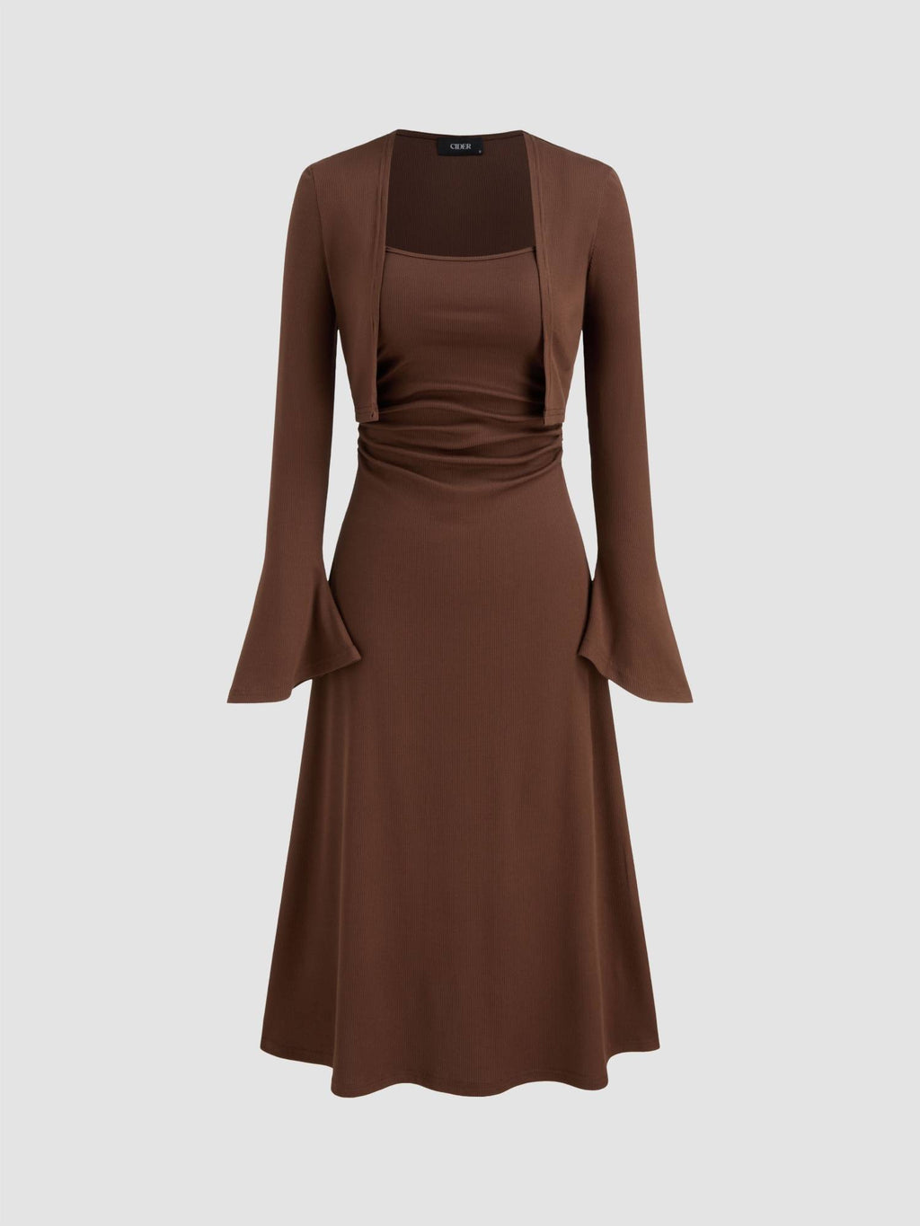 Ruched Solid Cami Maxi Dress & Solid Long Sleeve Shrug | D56 - view 23