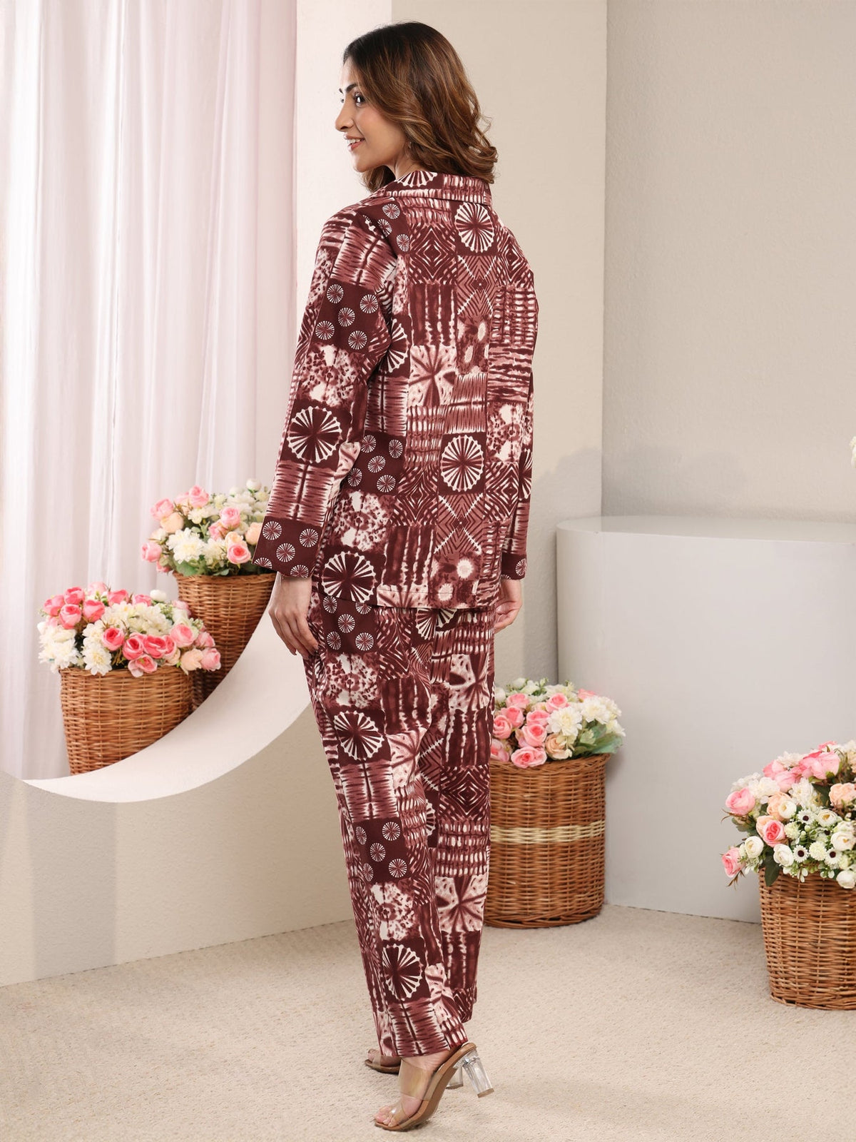 Libas Brown Multi Printed Cotton Blend Co-Ord Set CO87