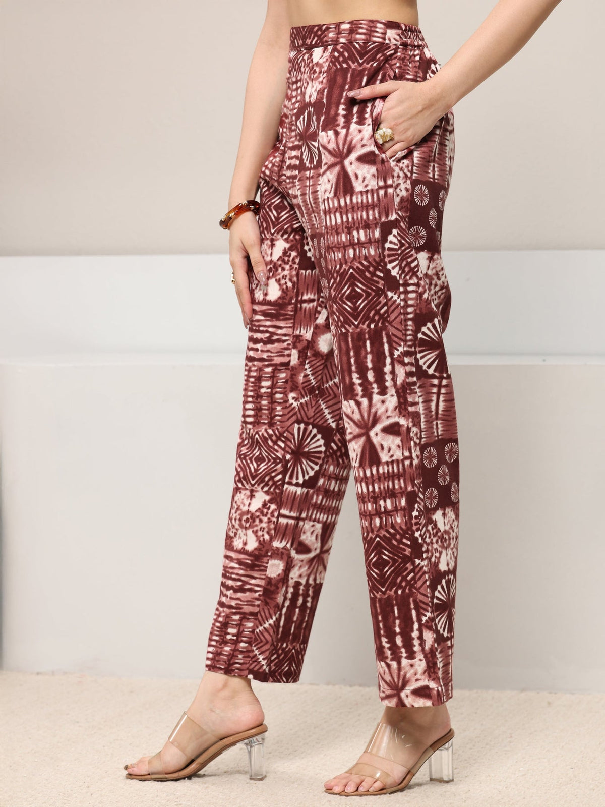 Libas Brown Multi Printed Cotton Blend Co-Ord Set CO87