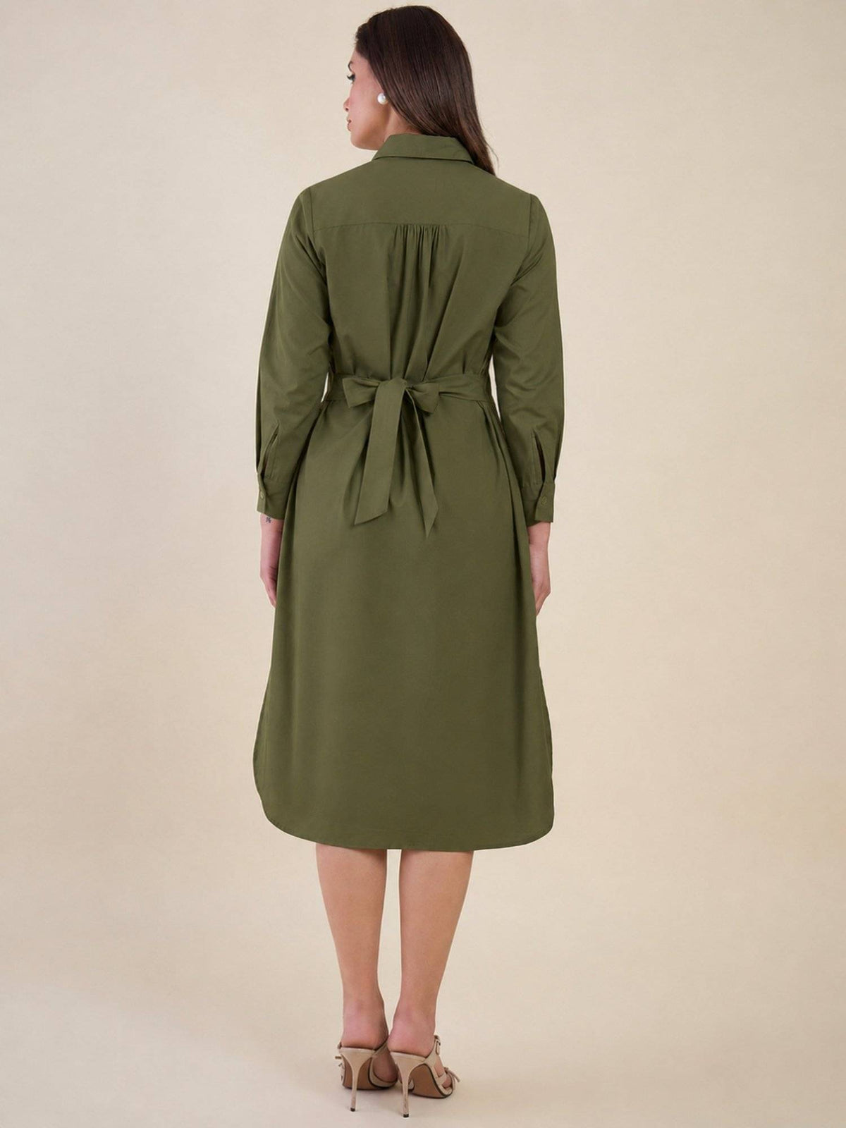 Women Green Side Silt Shirt Dress | D56 - view 5