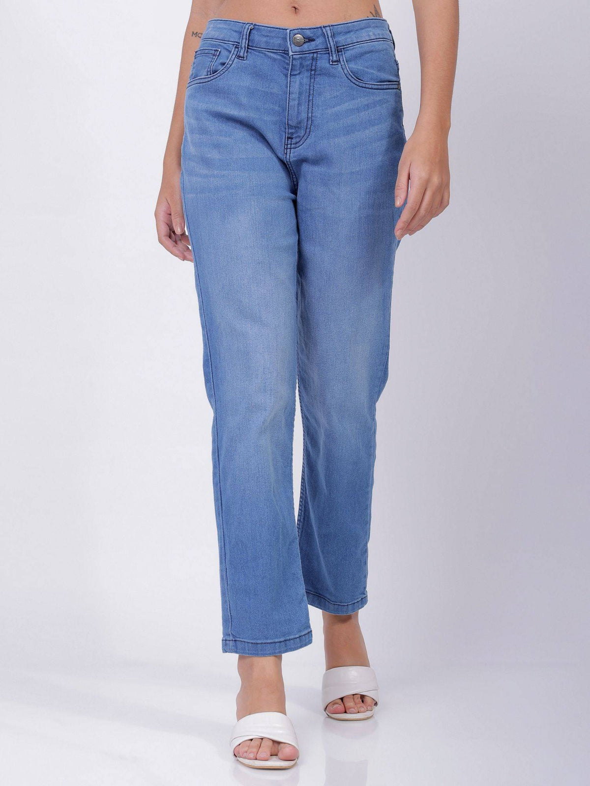 Blue Solid/Plain Straight Jeans | ST23 - view 1