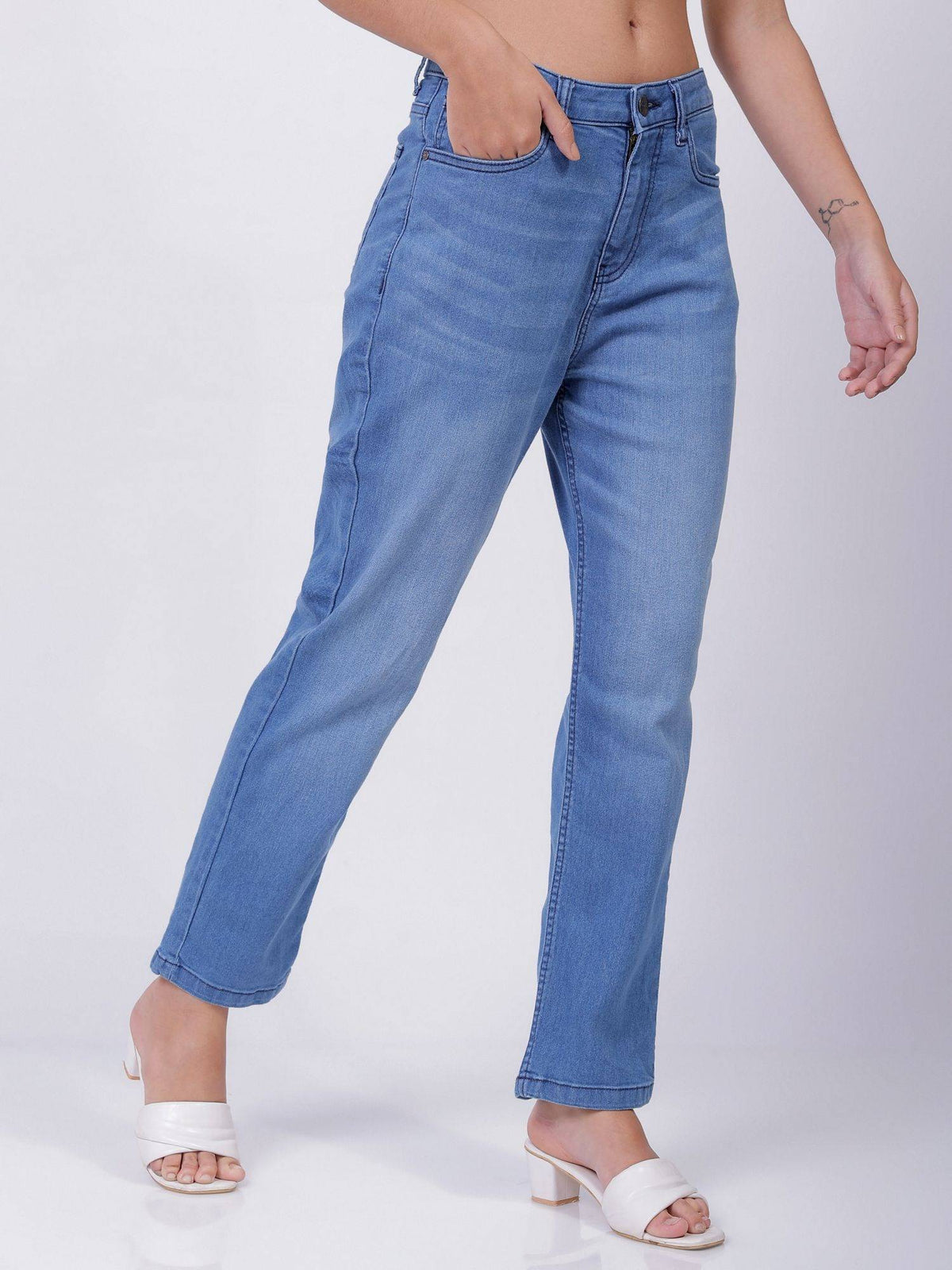 Blue Solid/Plain Straight Jeans | ST23 - view 4