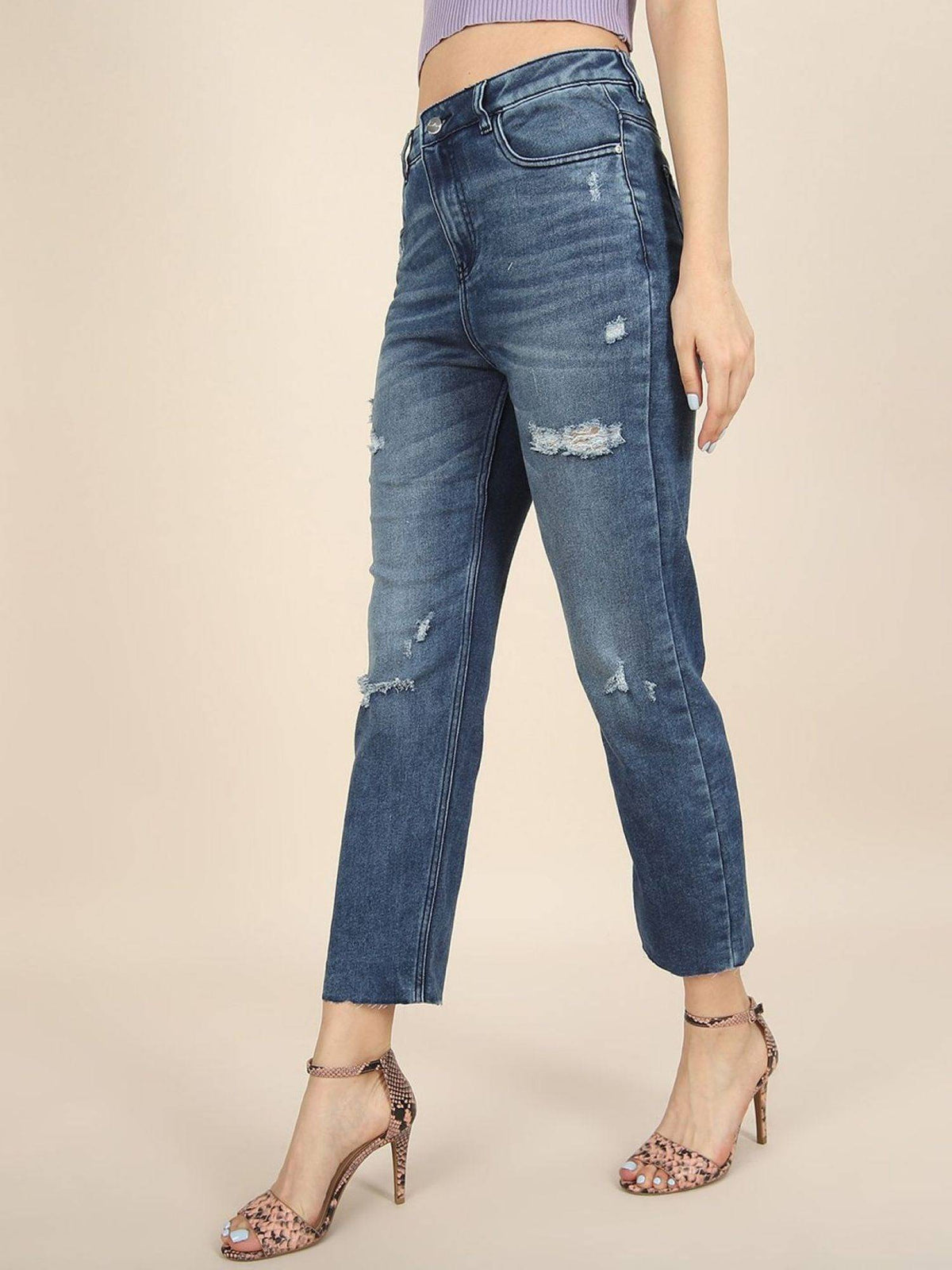 Blue Solid/Plain Straight Jeans | ST23 - view 3