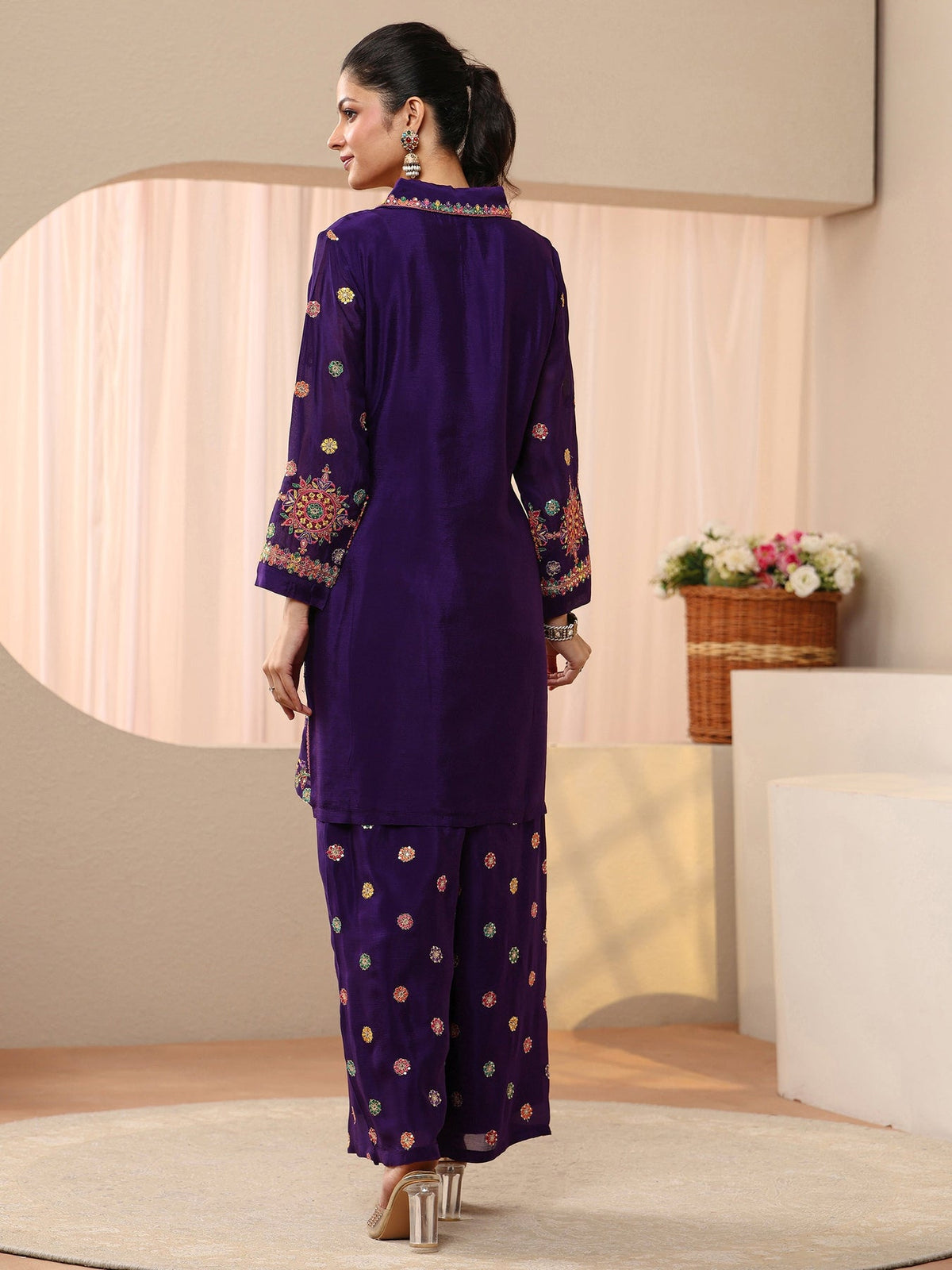 Libas Art Purple Ethnic Embroidered Crepe Co-Ord Set CO87