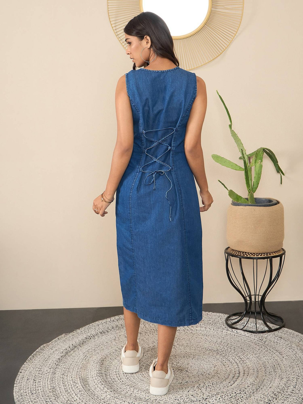 Womens Denim Midi Dress with Side Cut | D56 - view 3