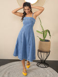 Womens Denim Shoulder straps Midi Dress | D56 - view 1