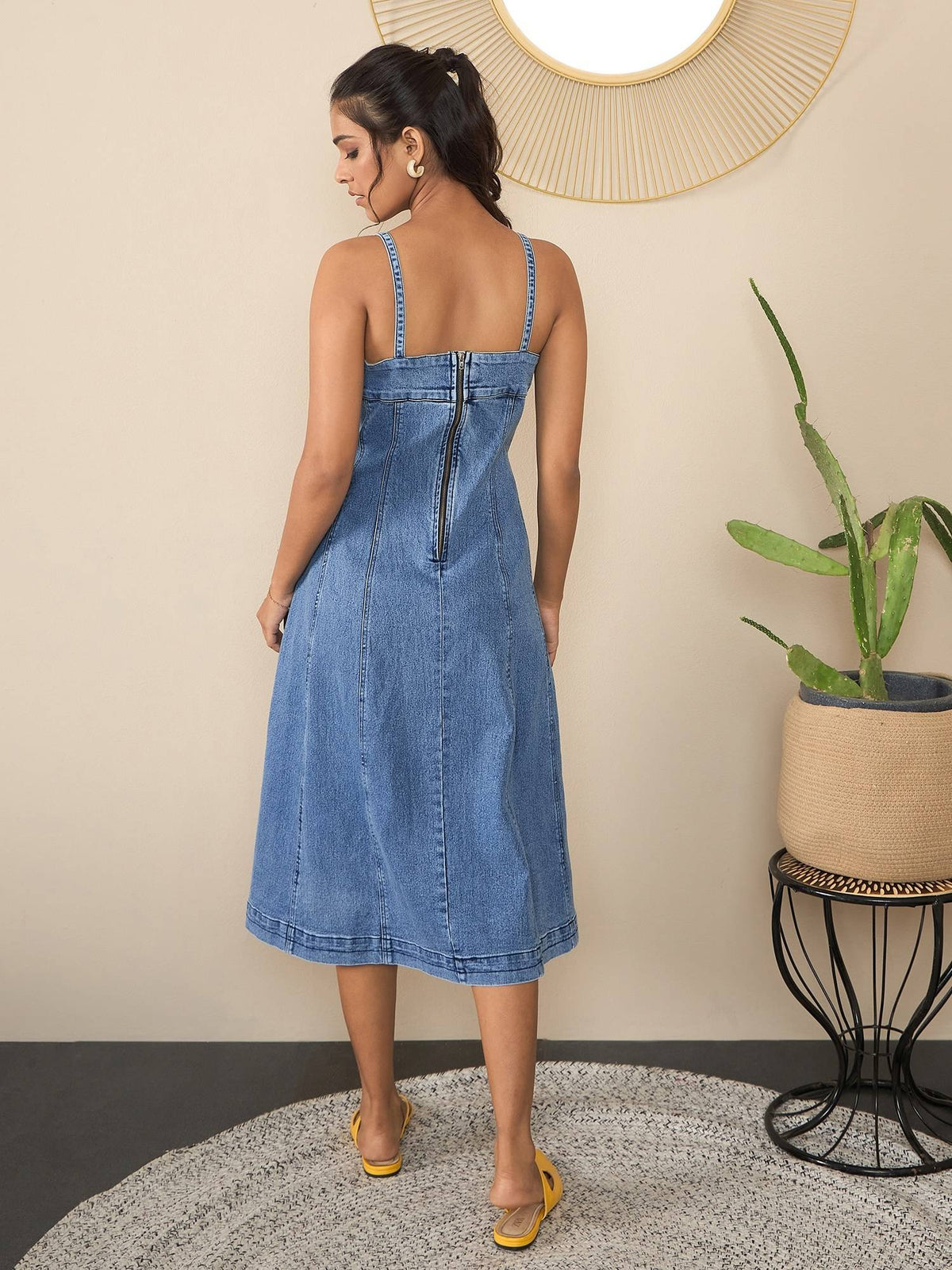 Womens Denim Shoulder straps Midi Dress | D56 - view 3