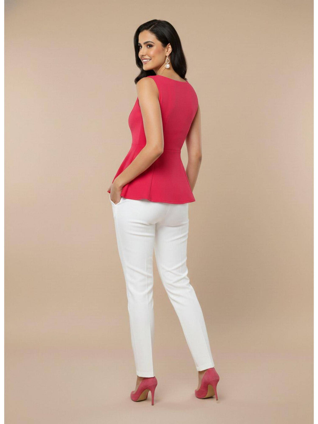 Pink Peplum Top In Cotton Lycra Fabric | pt51 - view 2