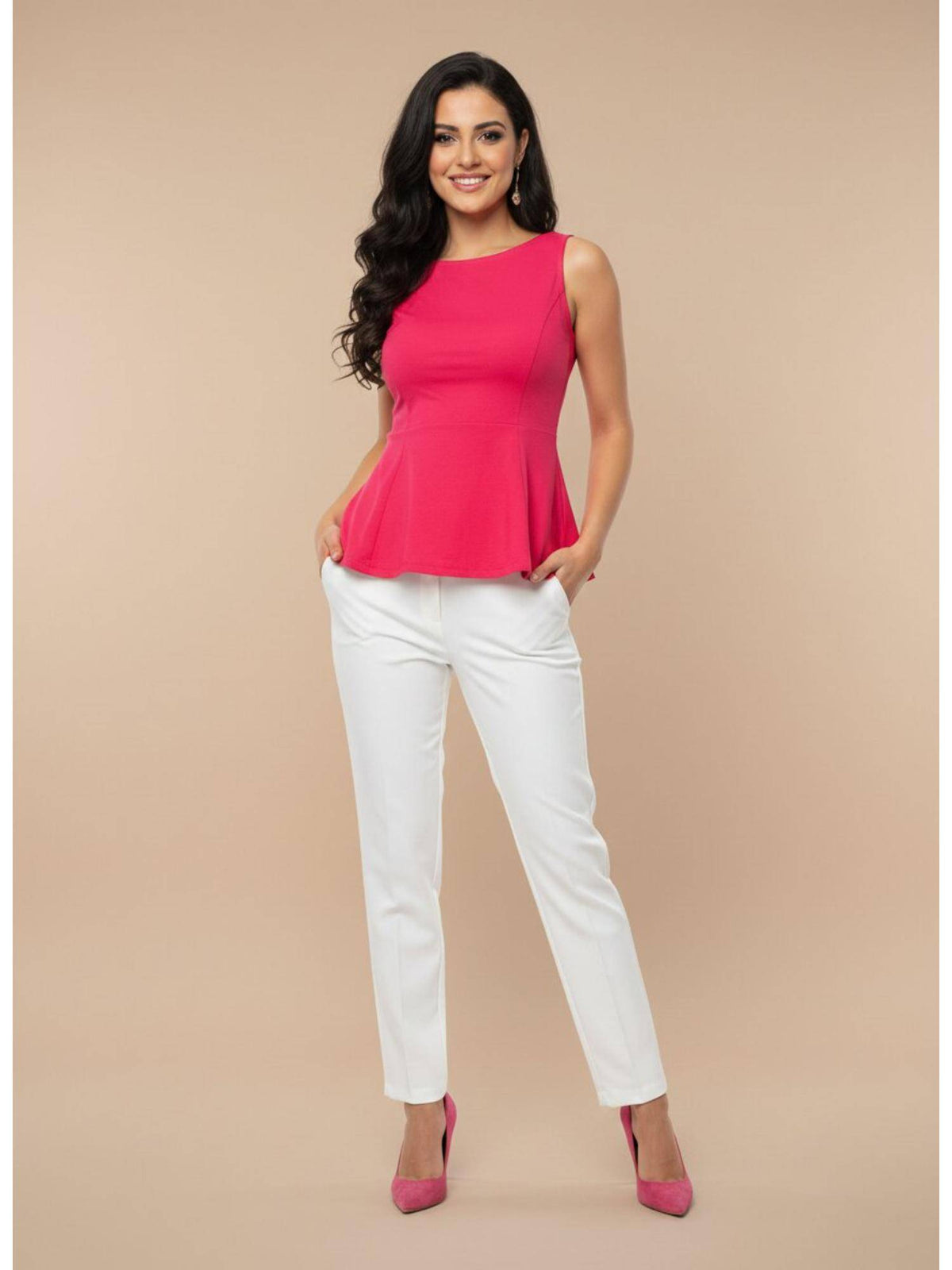 Pink Peplum Top In Cotton Lycra Fabric | pt51 - view 3