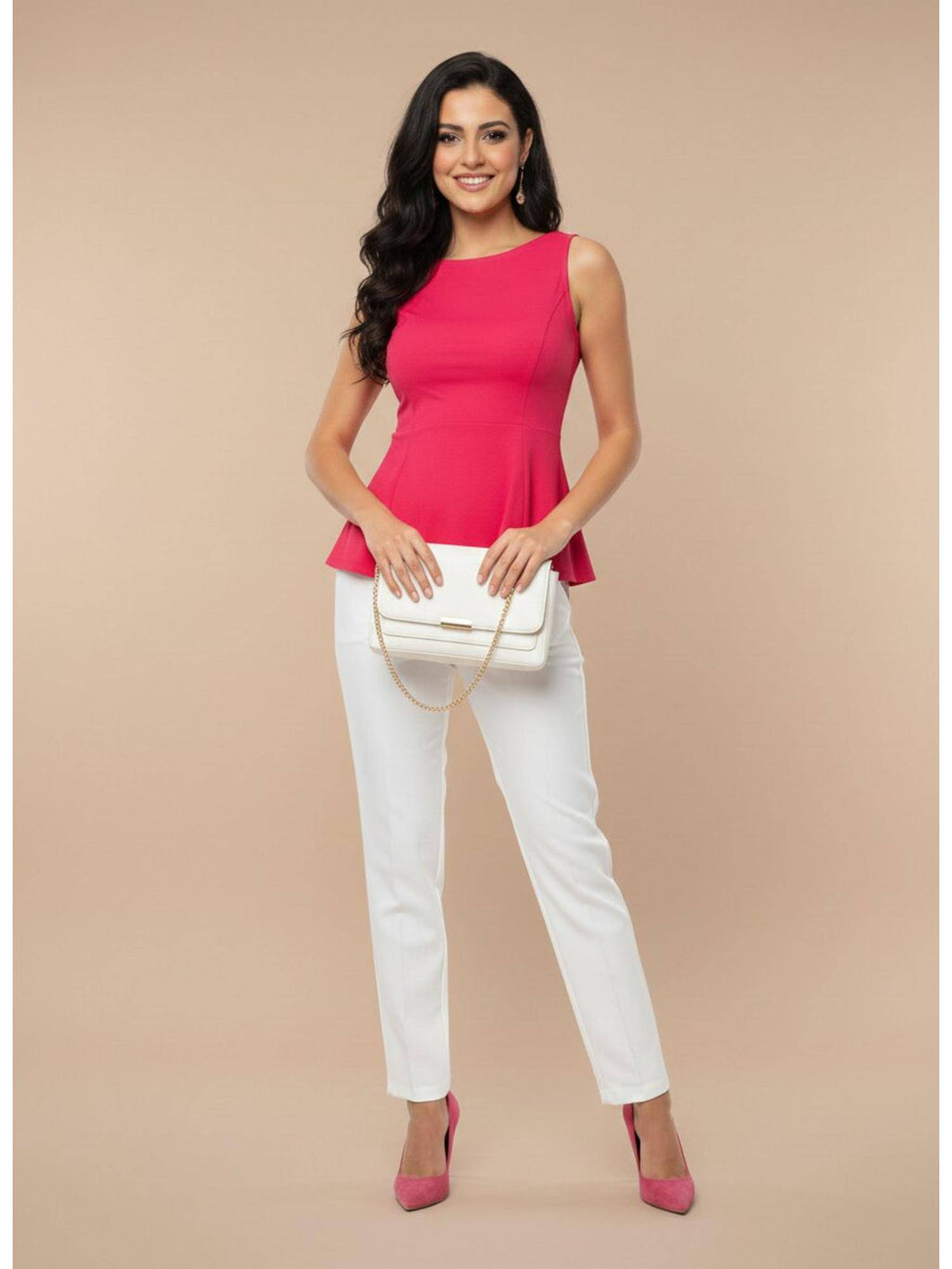 Pink Peplum Top In Cotton Lycra Fabric | pt51 - view 5