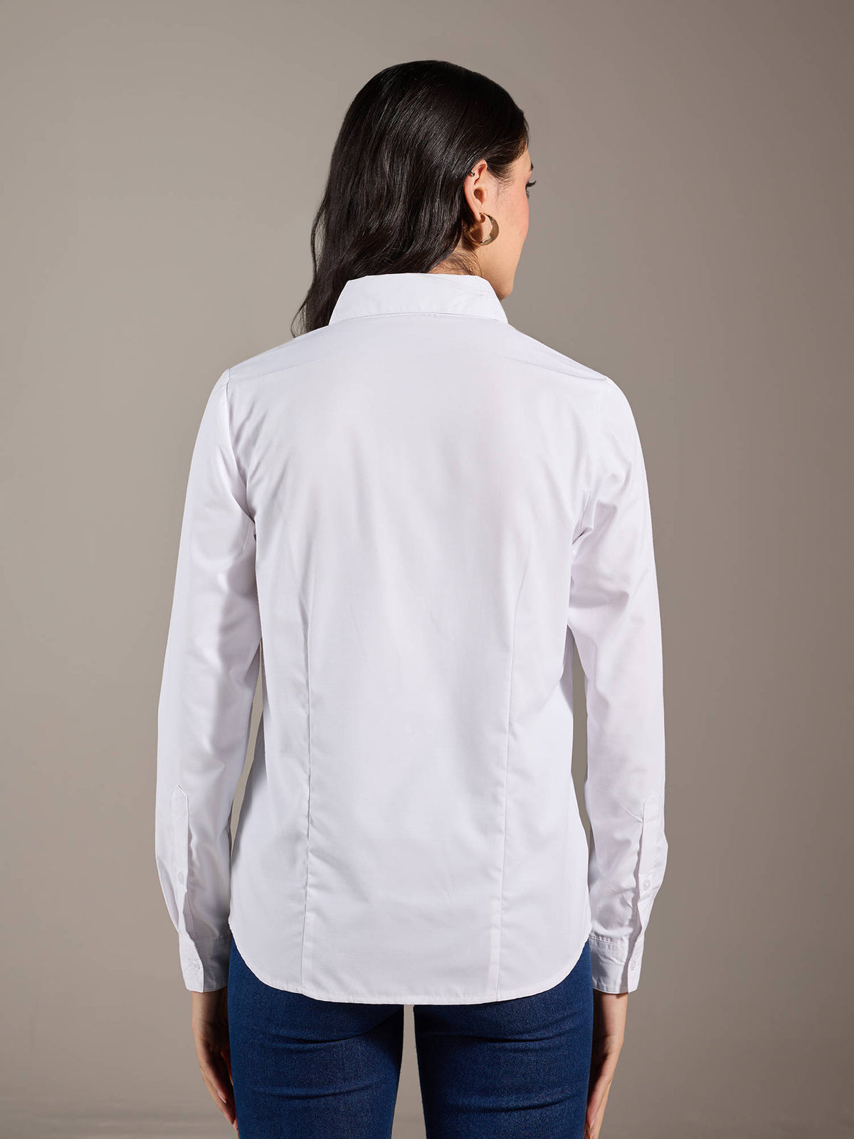 White Solid Pointed Collar Shirt | S67 - view 2