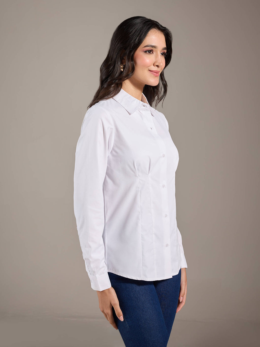 White Solid Pointed Collar Shirt | S67 - view 3