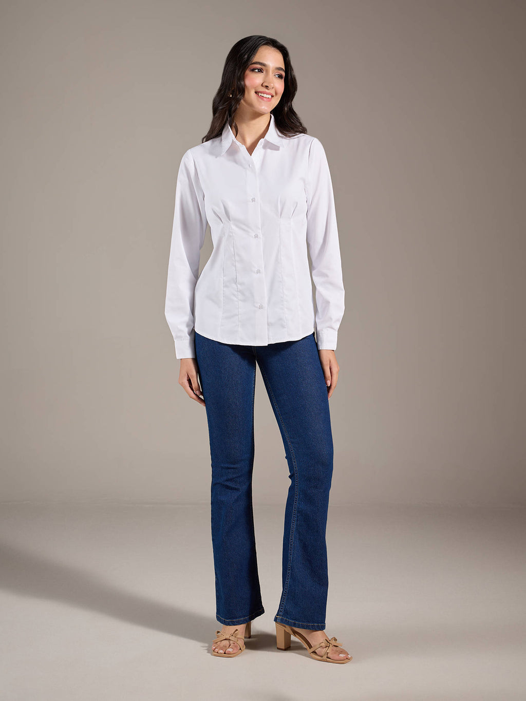 White Solid Pointed Collar Shirt | S67 - view 4