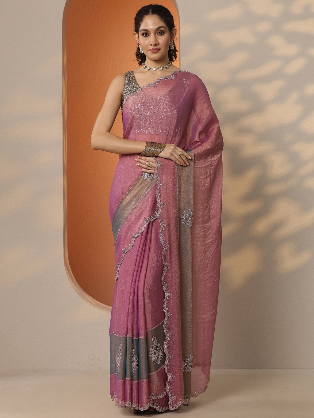 Libas Multi Embellished Silk Blend Saree With Unstitched Blouse Piece