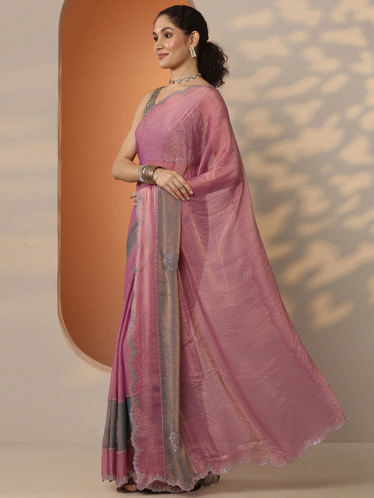 Libas Multi Embellished Silk Blend Saree With Unstitched Blouse Piece