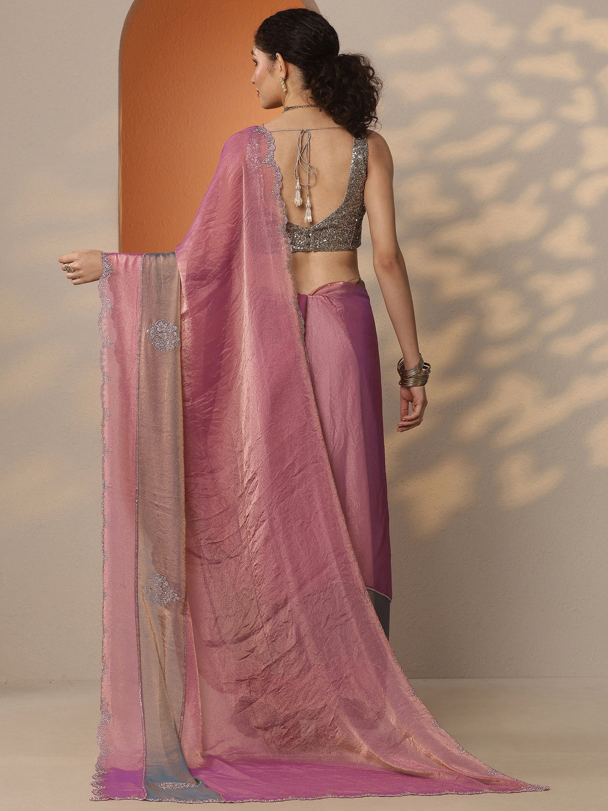 Libas Multi Embellished Silk Blend Saree With Unstitched Blouse Piece