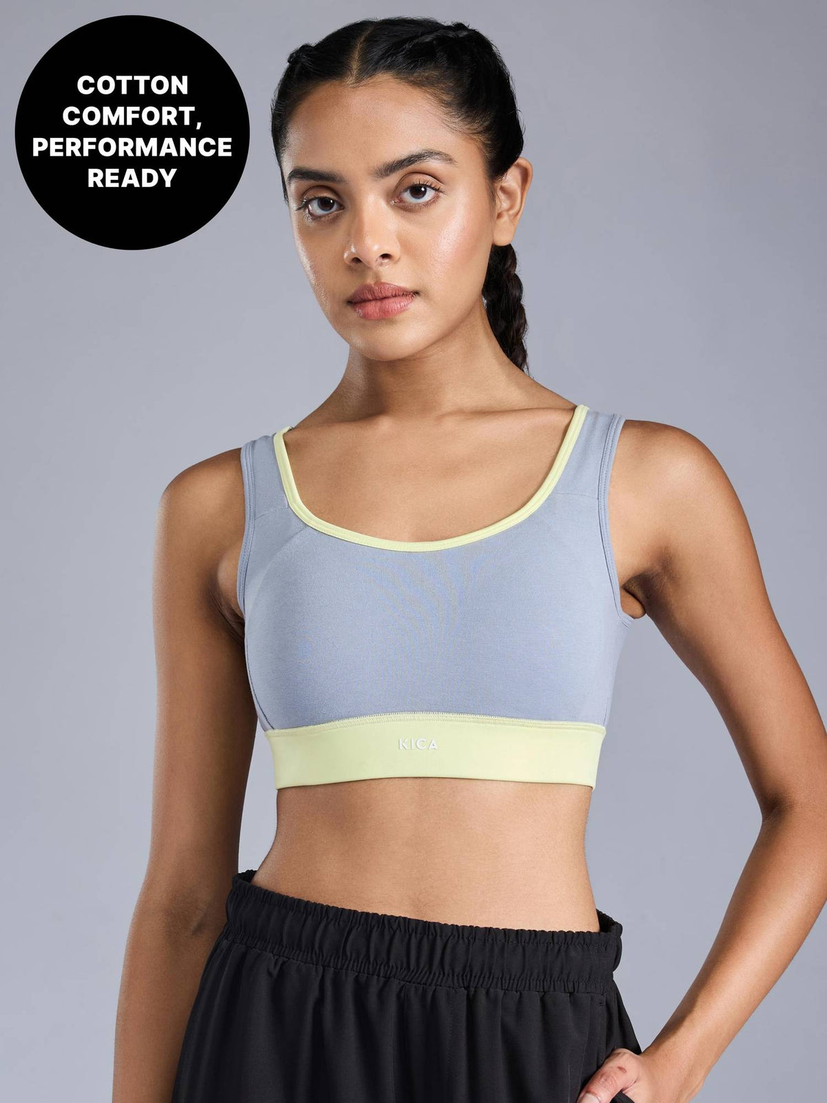 Cotton Mid-Impact Sports Bra with Back Opening, Secure Fit and Chafe-Free Comfort KIC100 Blue | sb09 - view 1