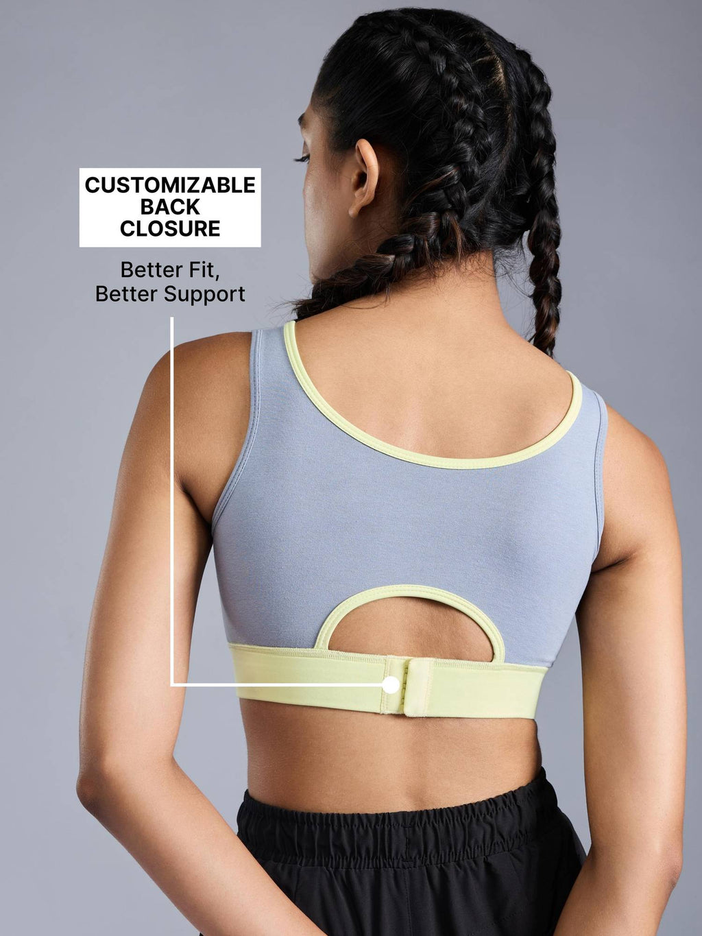 Cotton Mid-Impact Sports Bra with Back Opening, Secure Fit and Chafe-Free Comfort KIC100 Blue | sb09 - view 2