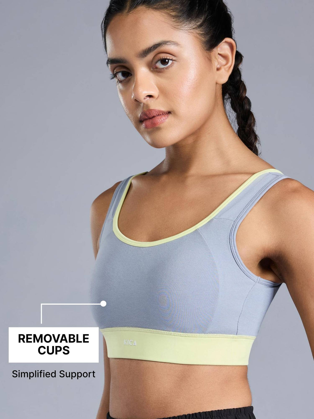 Cotton Mid-Impact Sports Bra with Back Opening, Secure Fit and Chafe-Free Comfort KIC100 Blue | sb09 - view 3