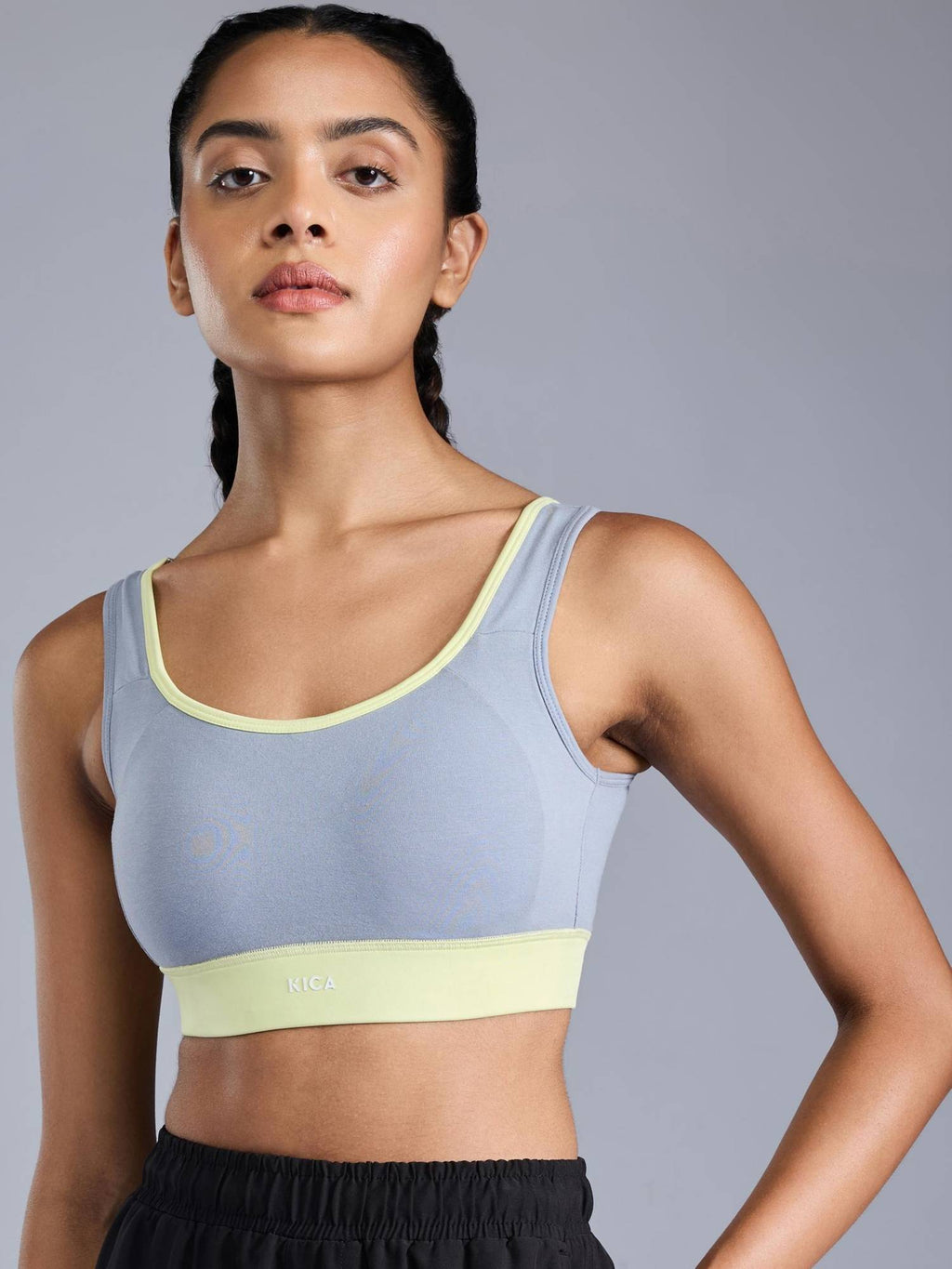 Cotton Mid-Impact Sports Bra with Back Opening, Secure Fit and Chafe-Free Comfort KIC100 Blue | sb09 - view 4