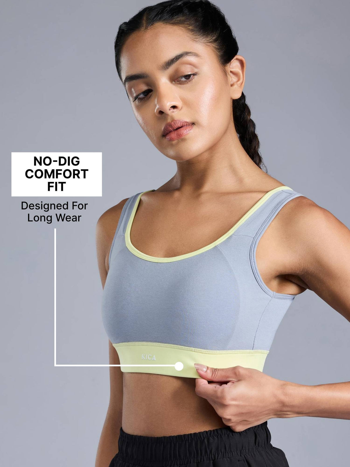 Cotton Mid-Impact Sports Bra with Back Opening, Secure Fit and Chafe-Free Comfort KIC100 Blue | sb09 - view 5
