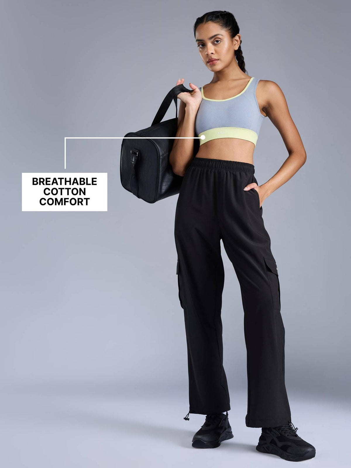 Cotton Mid-Impact Sports Bra with Back Opening, Secure Fit and Chafe-Free Comfort KIC100 Blue | sb09 - view 6