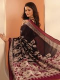 Libas Black Printed Silk Blend Saree With Unstitched Blouse Piece S45