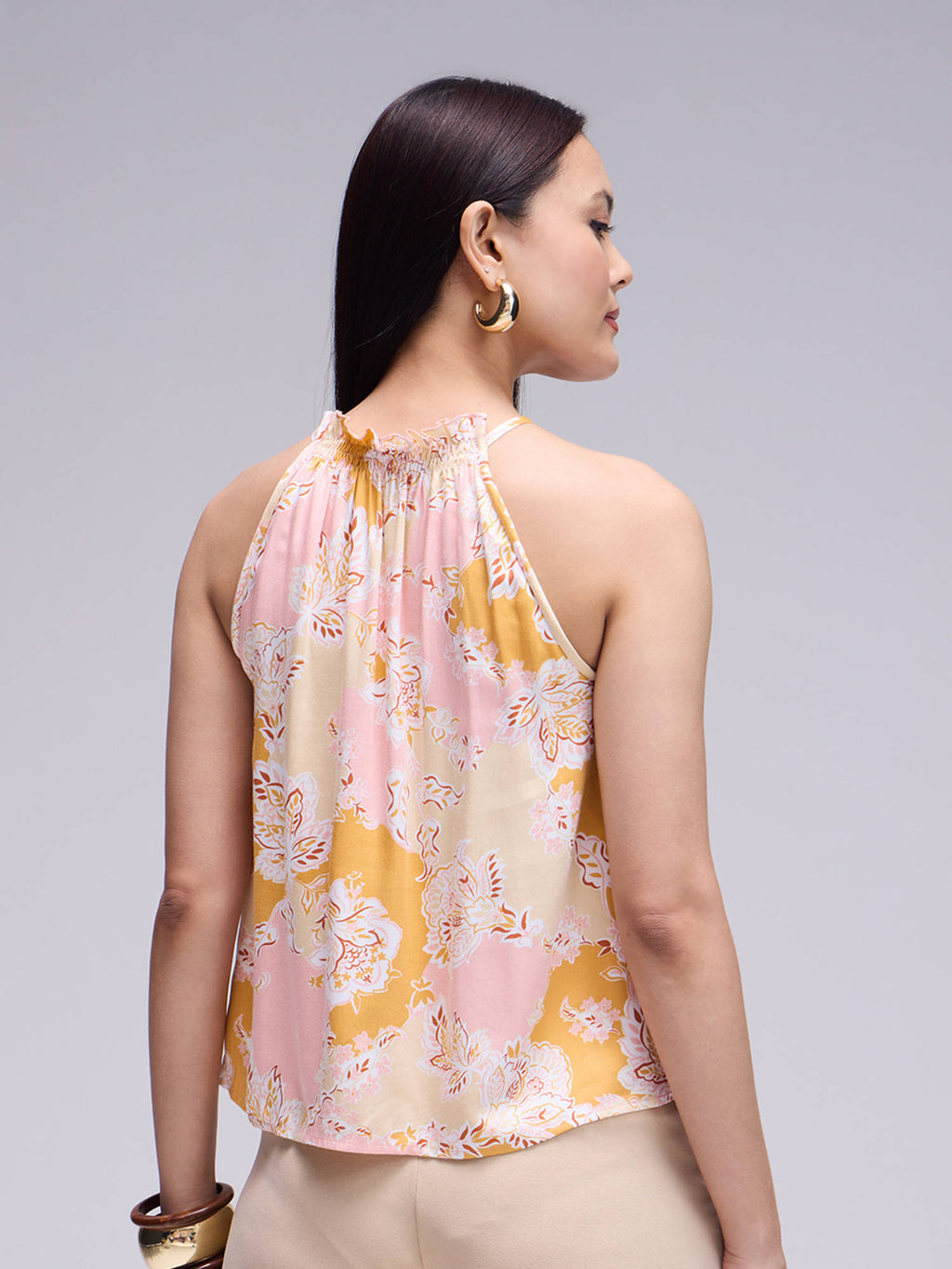 Multicolor Floral Ruffled Halter Style Neck Sleeveless Top | HT67 - view 2