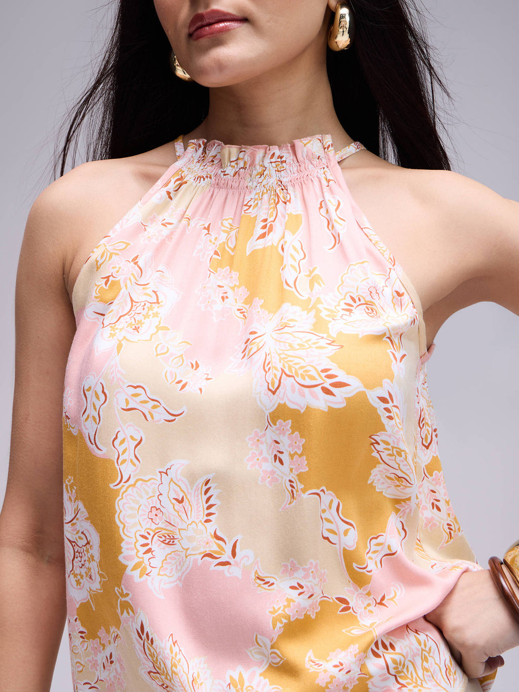 Multicolor Floral Ruffled Halter Style Neck Sleeveless Top | HT67 - view 5