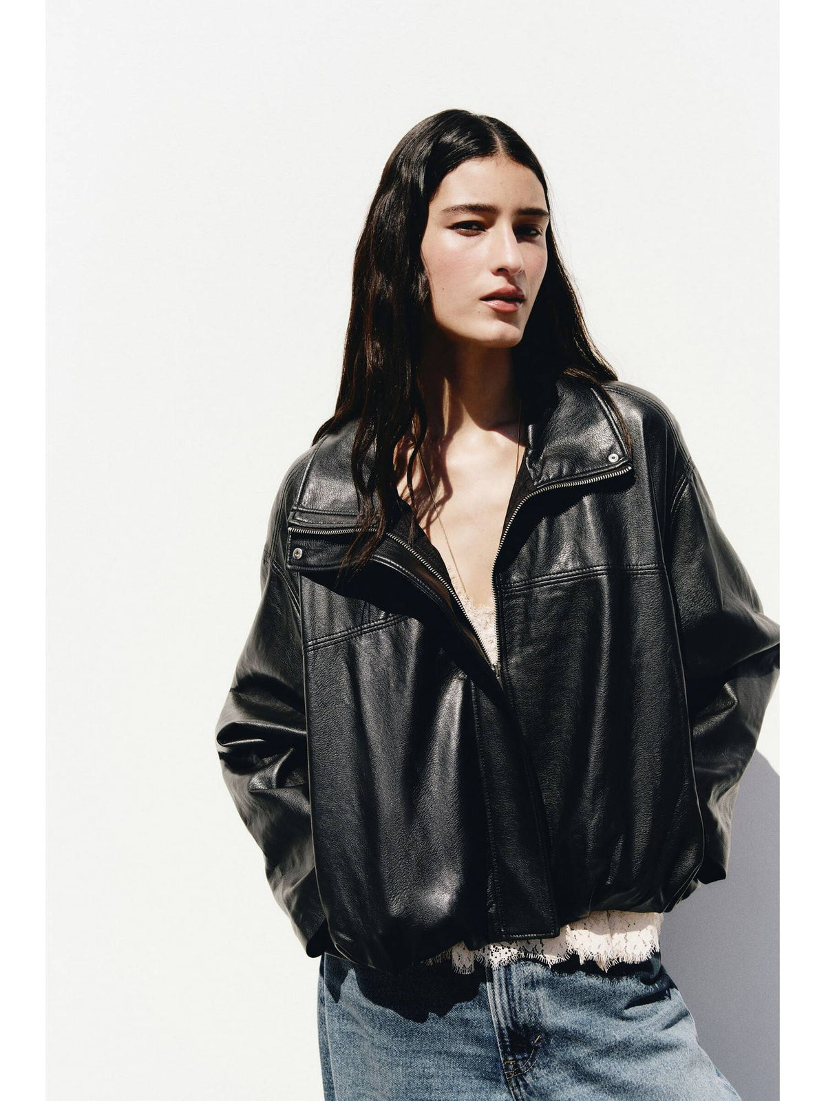 Women Black Oversized Bubble-Hem Jacket | JC78 - view 1