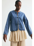 Women Blue Knot-Button Denim Jacket | JC78 - view 1