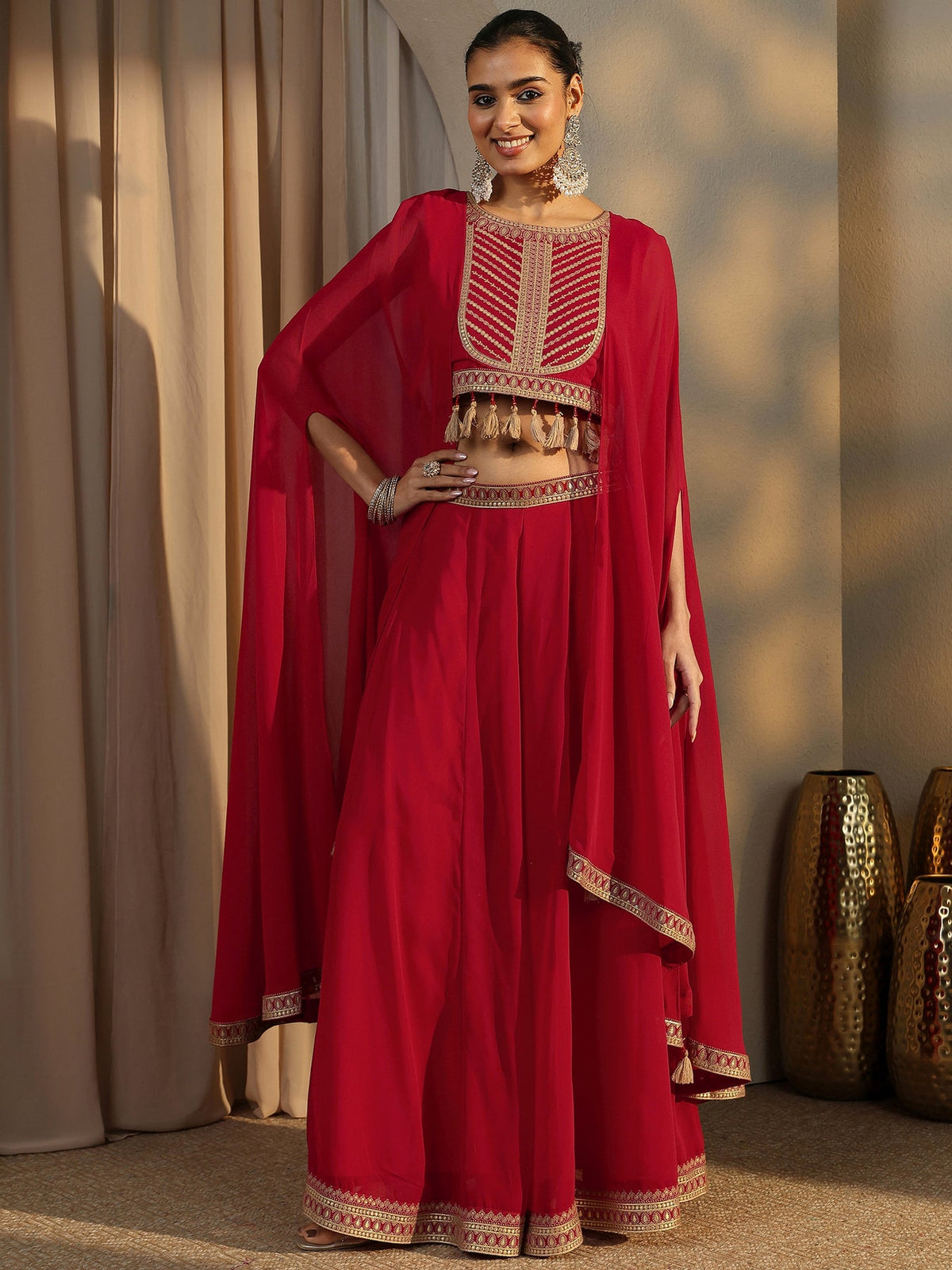 Libas Art Red Printed Cotton Blend Co-Ord Set CO87