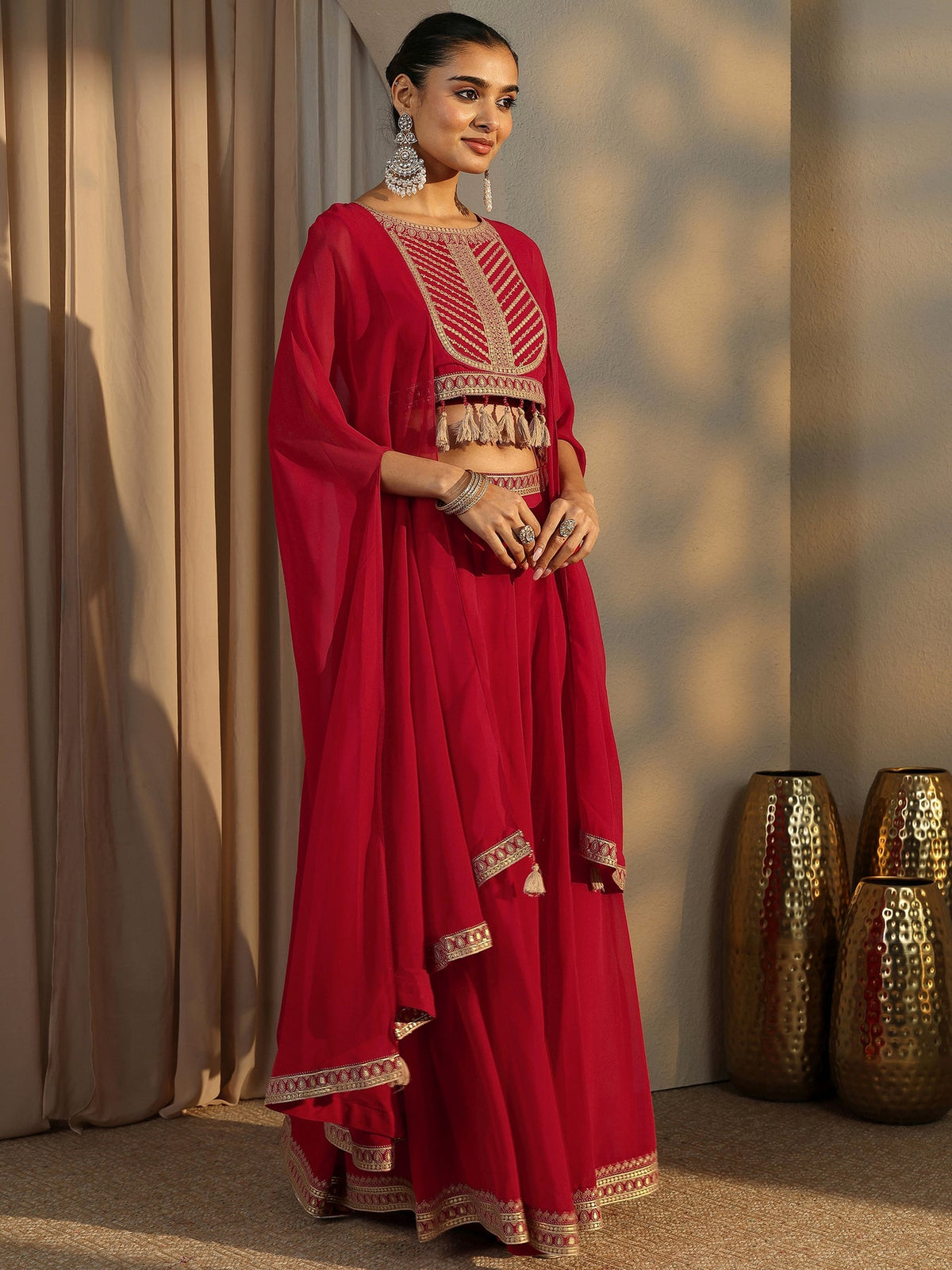 Libas Art Red Printed Cotton Blend Co-Ord Set CO87