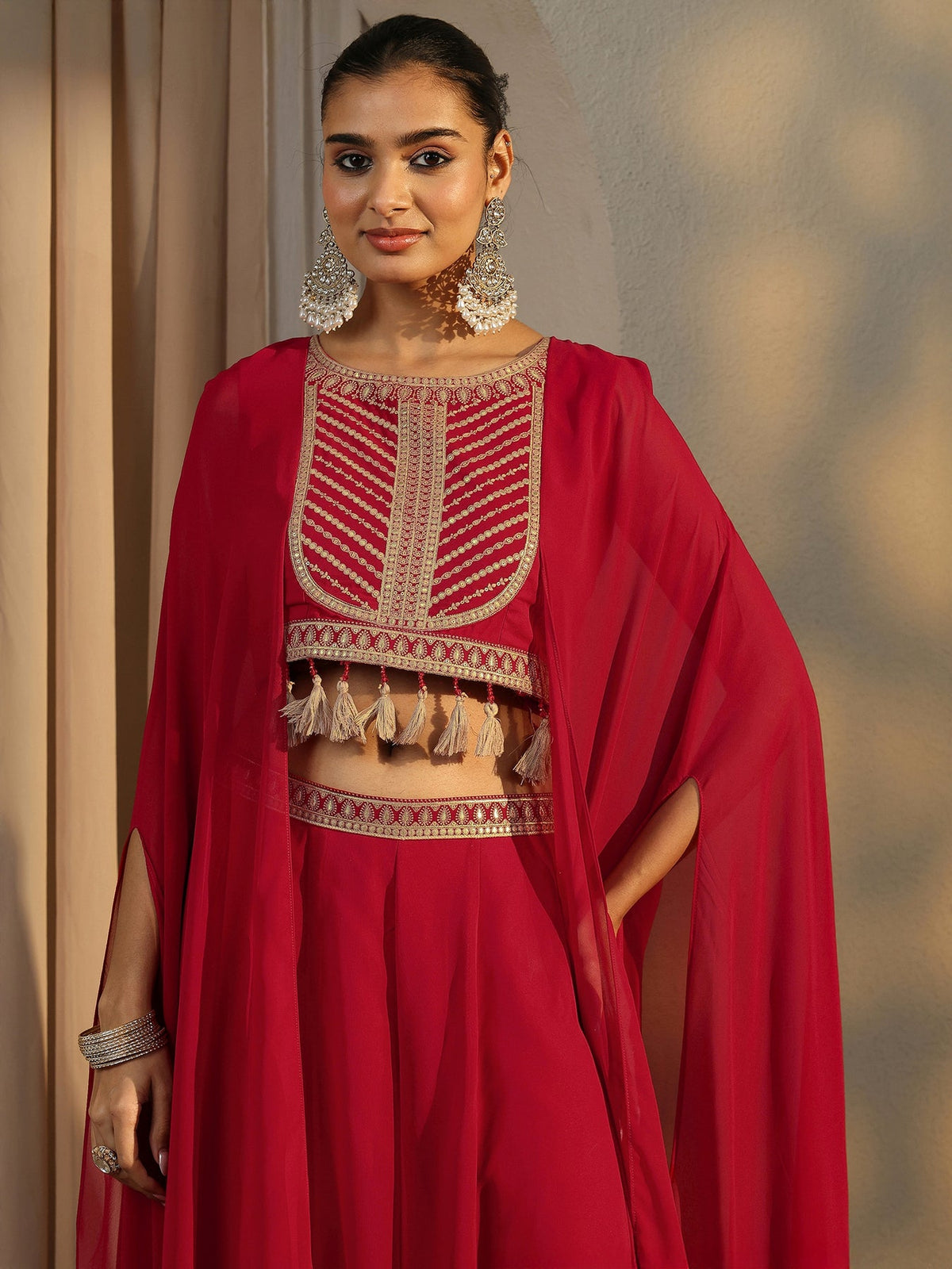 Libas Art Red Printed Cotton Blend Co-Ord Set CO87