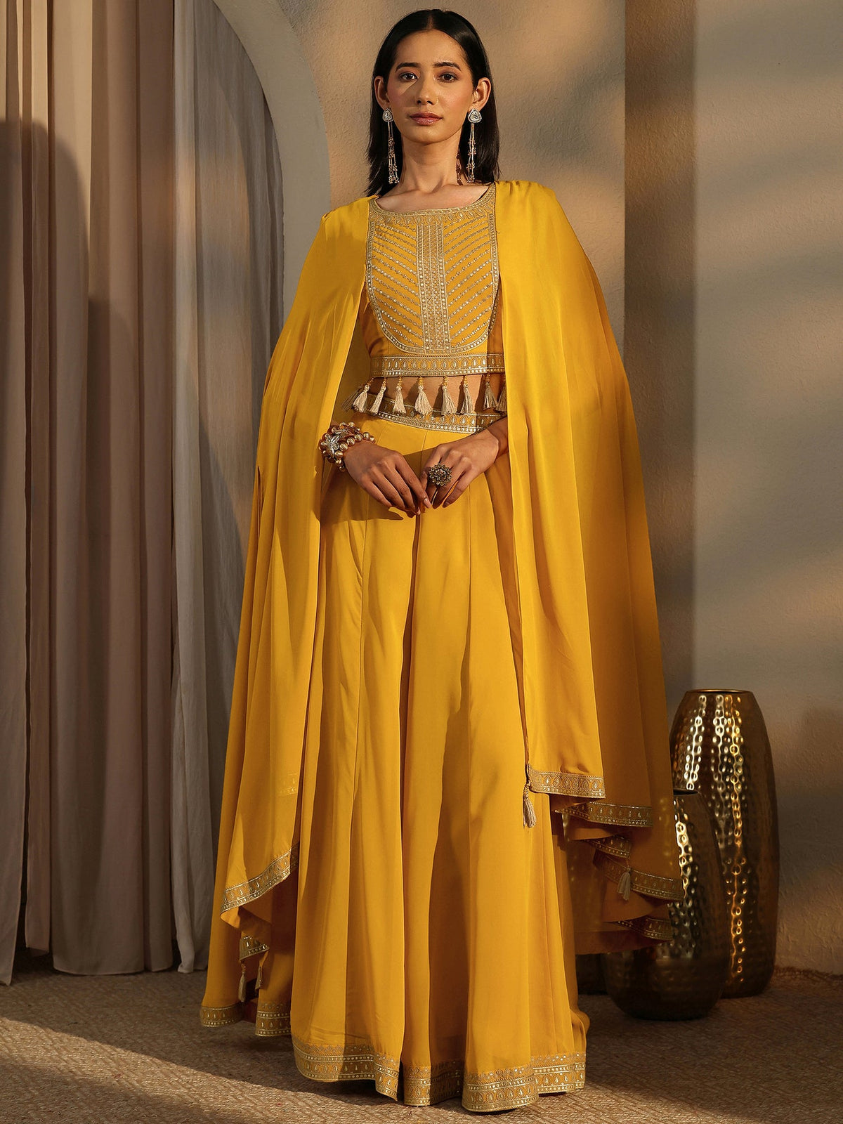 Libas Art Mustard Printed Cotton Blend Co-Ord Set CO87