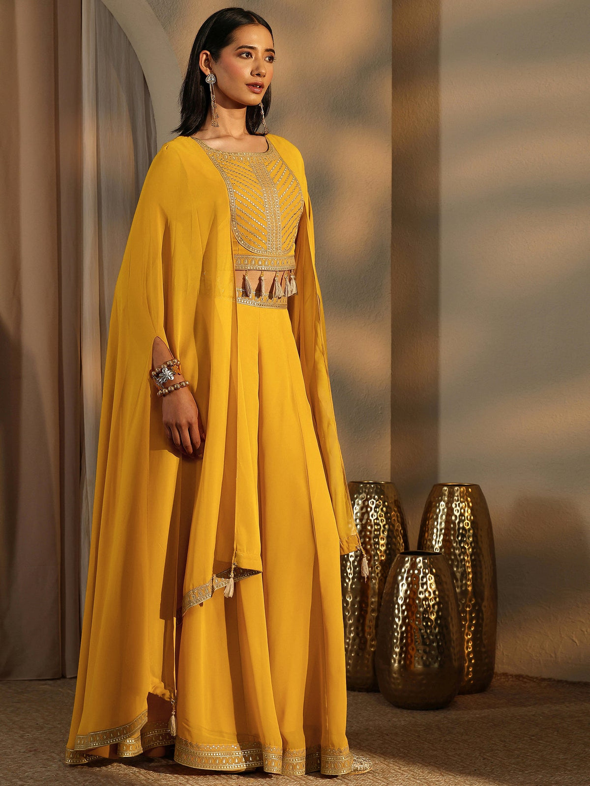 Libas Art Mustard Printed Cotton Blend Co-Ord Set CO87