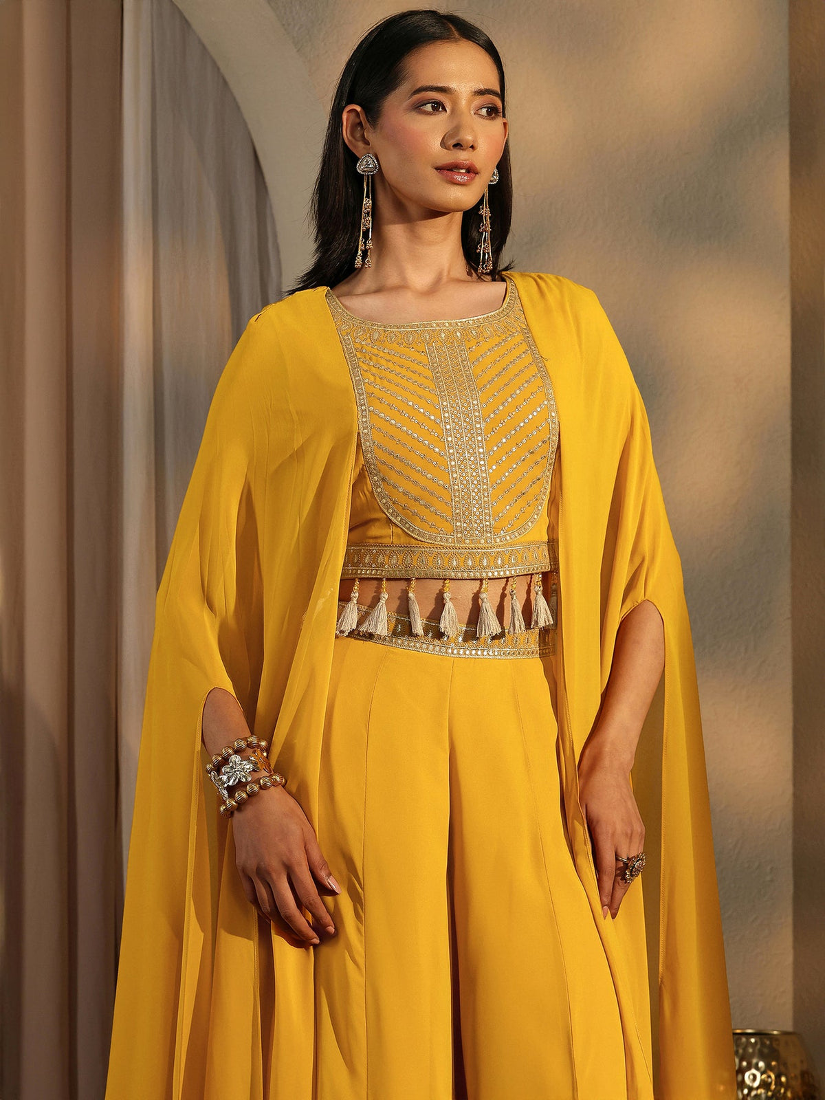 Libas Art Mustard Printed Cotton Blend Co-Ord Set CO87