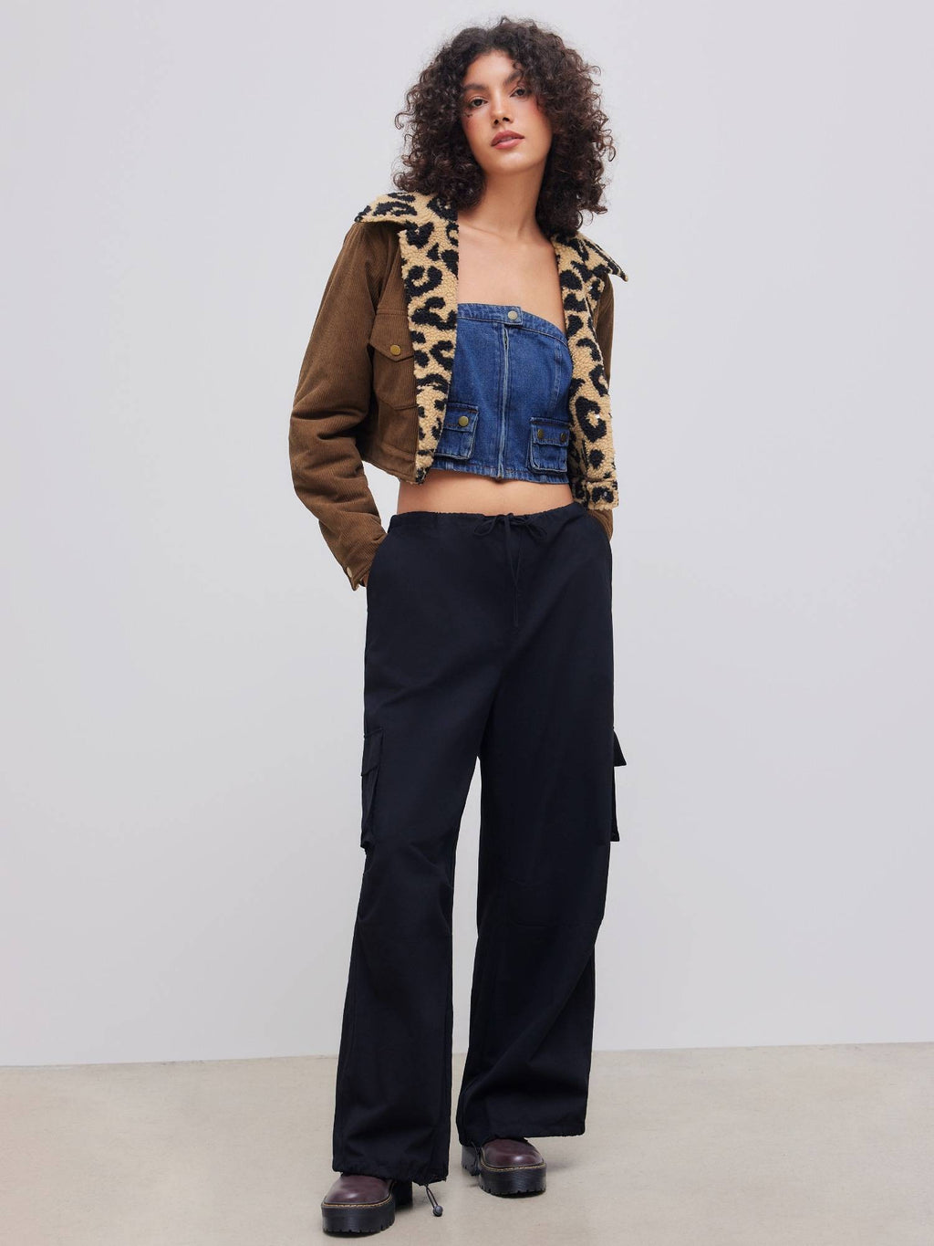 Denim Solid Button Cargo Crop Tube Top | TT90 - view 3