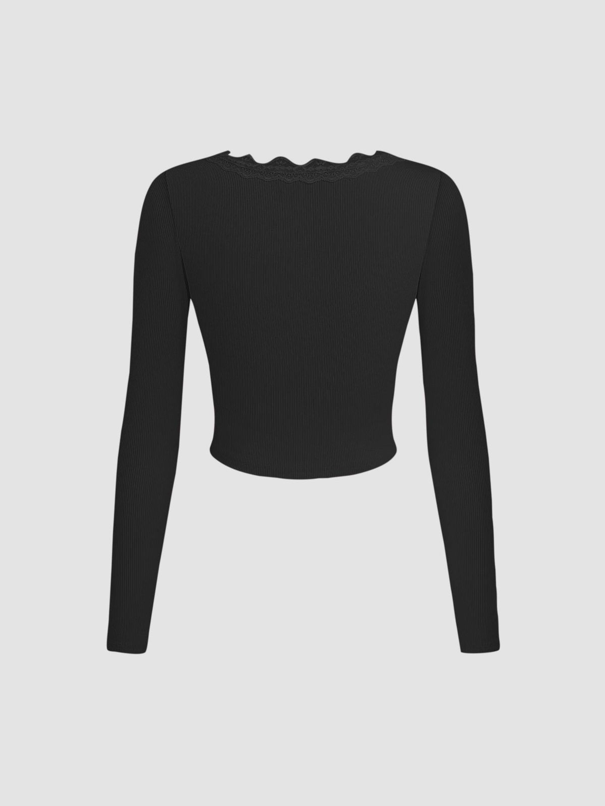 V-neck Solid Bowknot Lace Ruched Long Sleeve Crop Top | CT61 - view 6