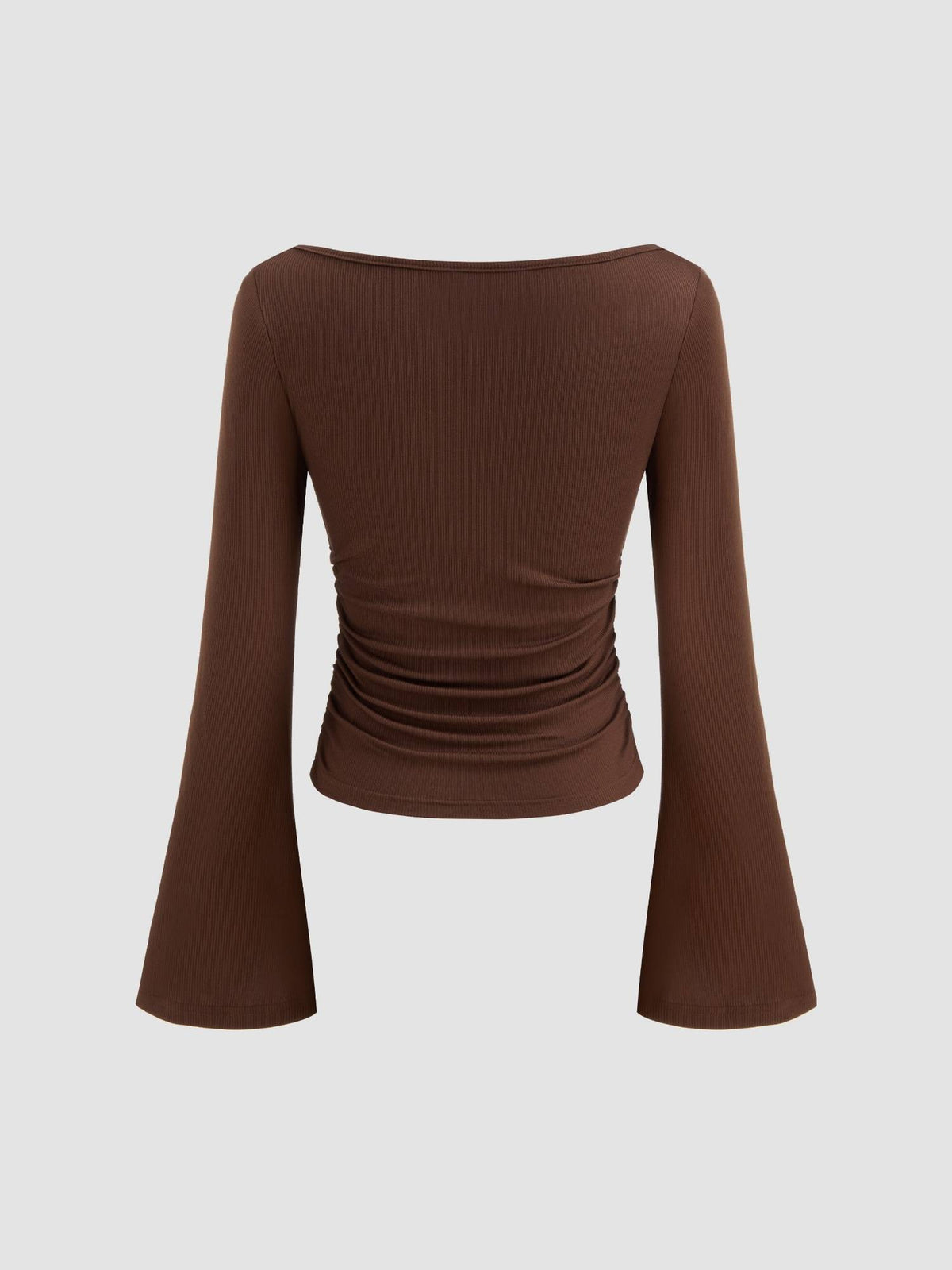 Boat Neck Solid Ruched Long Sleeve Tee | TS56 - view 5