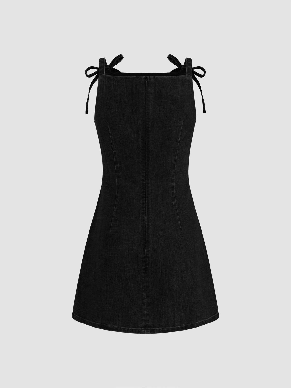 Stretch Denim Solid Zipper Knotted Mini Dress | D56 - view 17