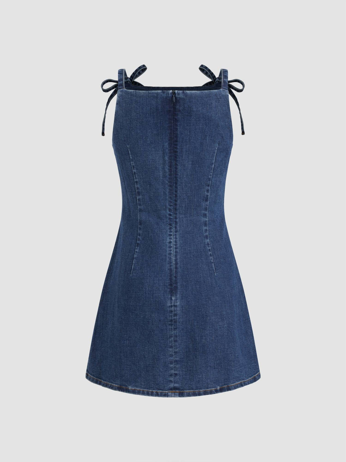 Stretch Denim Solid Zipper Knotted Mini Dress | D56 - view 6