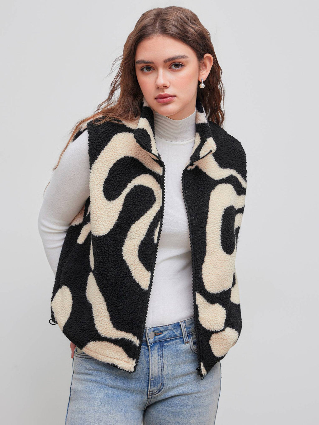 Fleece High Neck Geometric Puffer Vest | JC78 - view 3